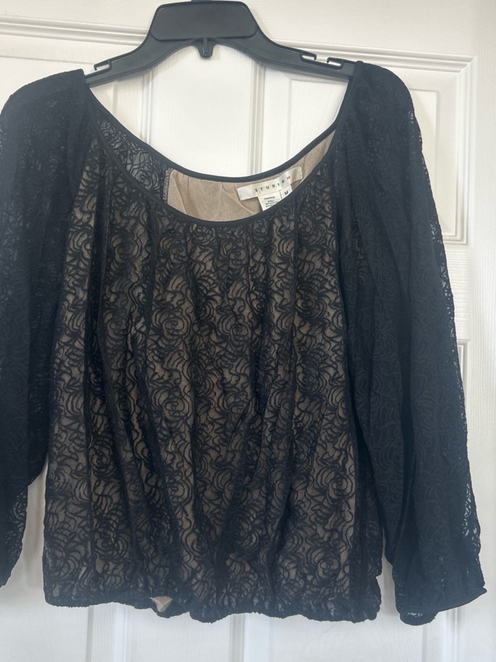 Studio M Black Lace Blouse with Nude Lining